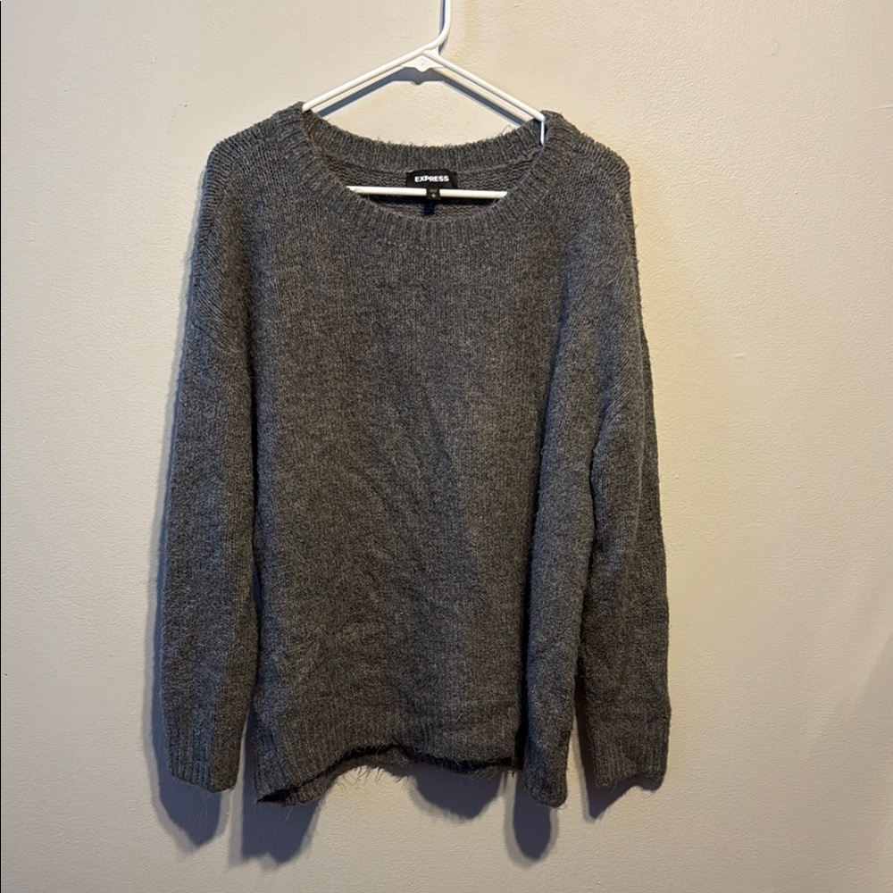 Express Gray Crew Neck Sweater Soft Knit Relaxed Fit